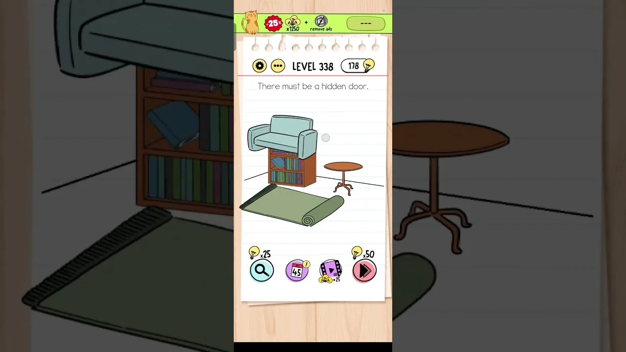 Brain Test Level 338 There must be a hidden door Answer gameplay screenshot