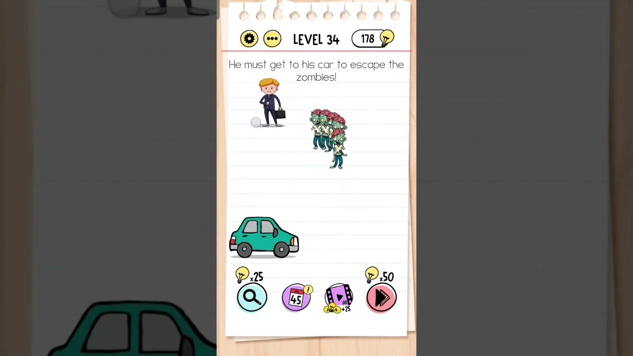 Brain Test Level 34 He must get to his car gameplay screenshot