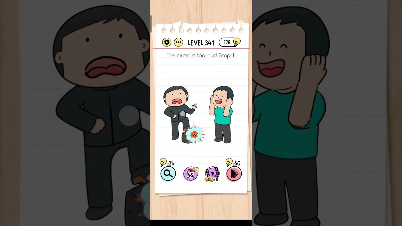 Brain Test Level 341 Music is too loud Stop it Answer gameplay screenshot