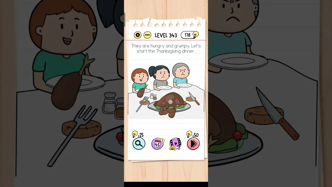Brain Test Level 343 They are Hungry Answer gameplay screenshot