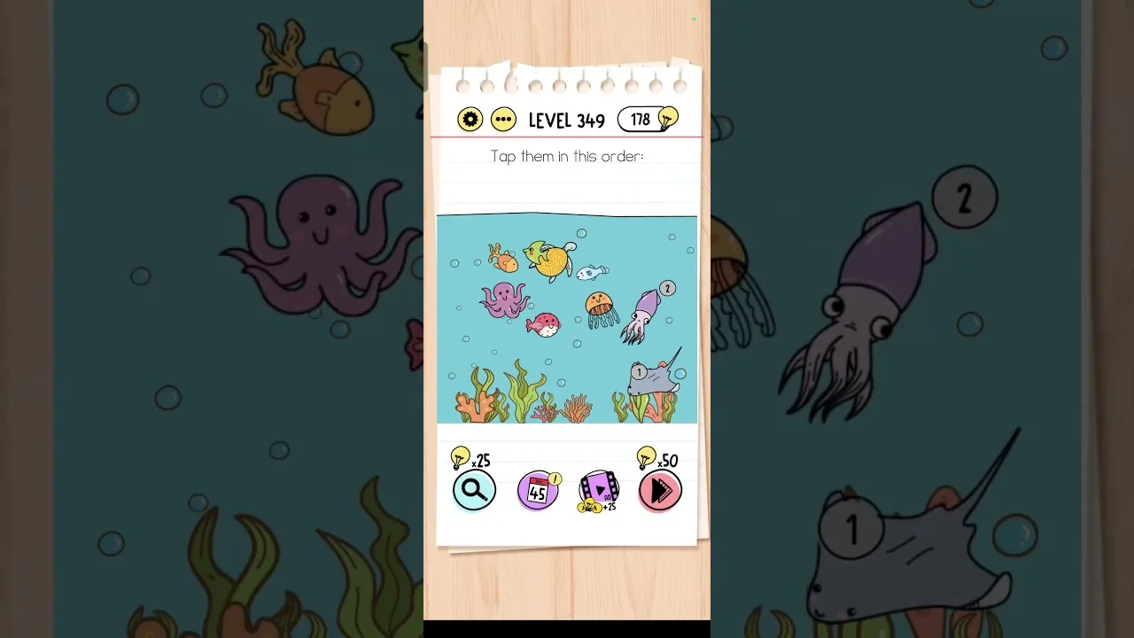 Brain Test Level 349 Tap them in this order Answer gameplay screenshot