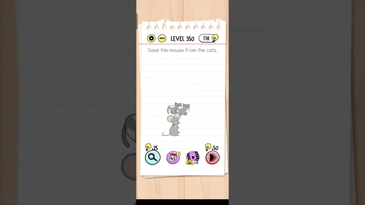 Brain Test Level 350 Save this mouse from the cats Answer gameplay screenshot