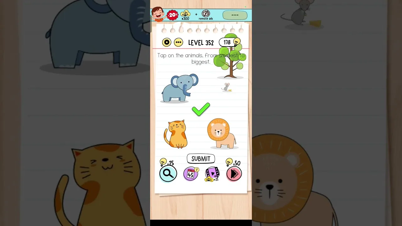 Brain Test Level 352 Click on the animals Answer gameplay screenshot
