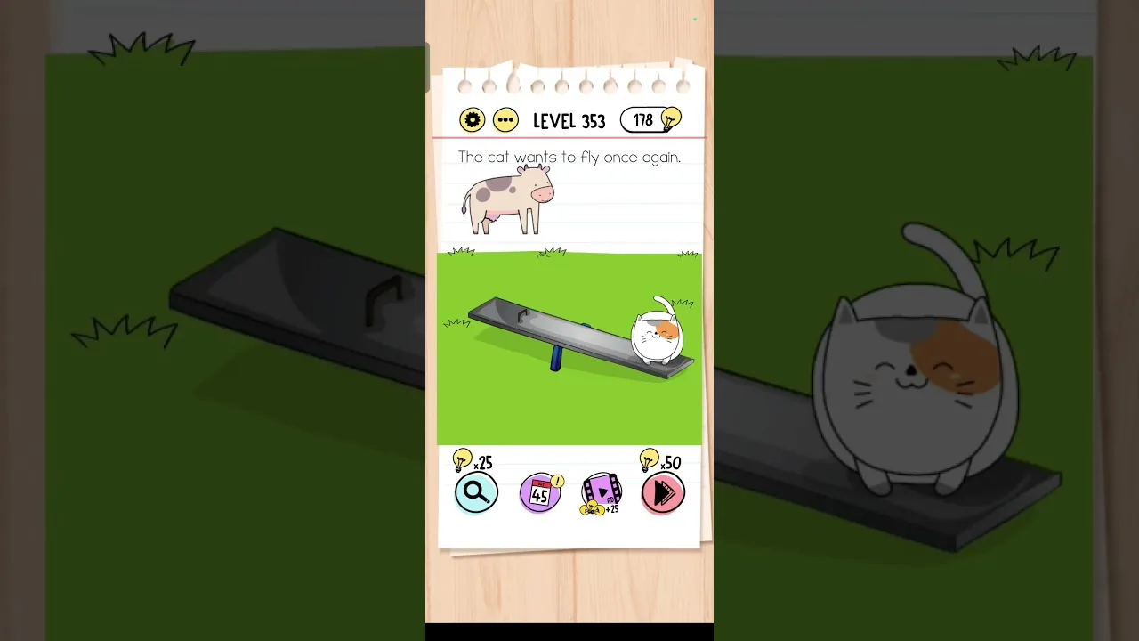 Brain Test Level 353 The cat wants to fly Answer gameplay screenshot