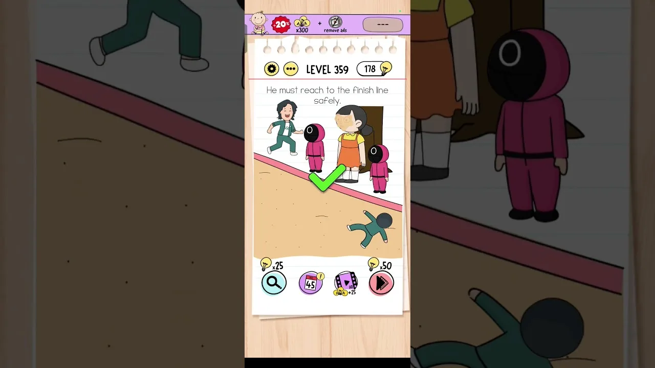 Brain Test Level 359 He must reach Answer gameplay screenshot
