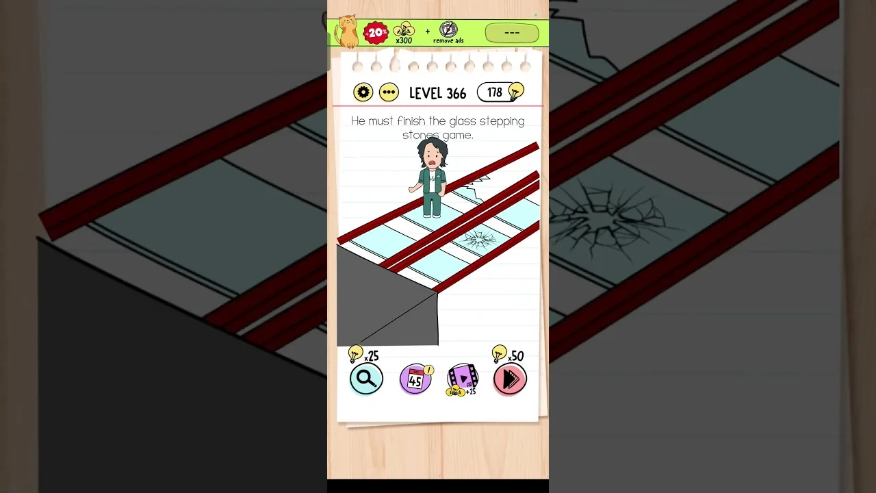 Brain Test Level 366 He must finish the glass Answer gameplay screenshot