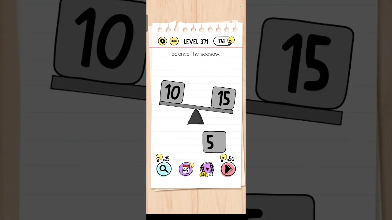 Brain Test Level 371 Balance the seesaw Answer gameplay screenshot