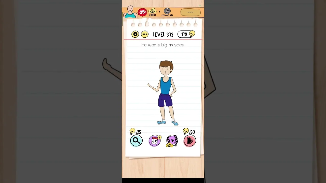 Brain Test Level 372 He wants big muscles Answer gameplay screenshot