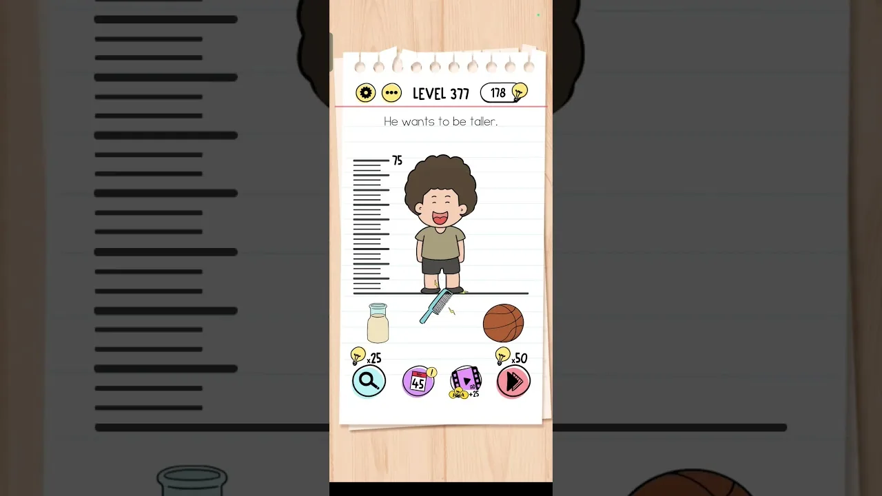 Brain Test Level 377 He wants to be taller Answer gameplay screenshot
