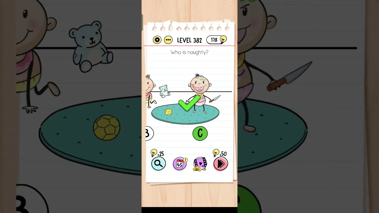 Brain Test Level 382 Who is naughty Answer gameplay screenshot