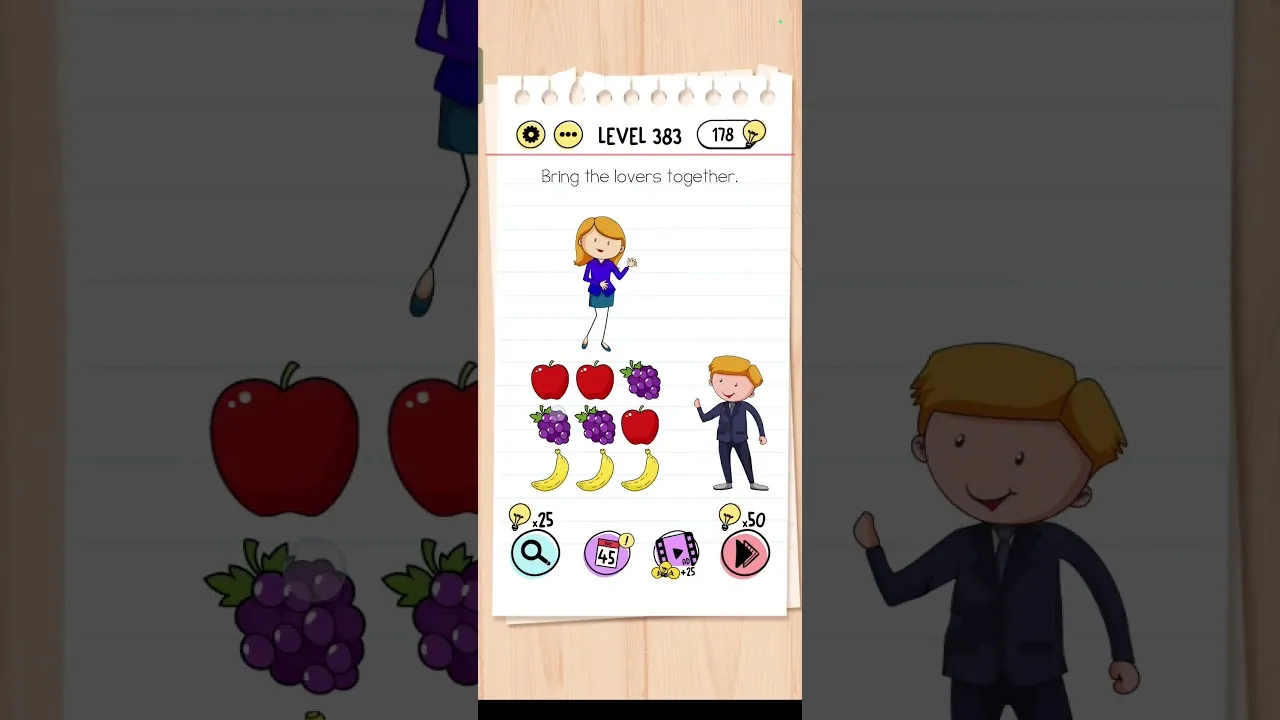 Brain Test Level 383 Bring the lovers together Answer gameplay screenshot