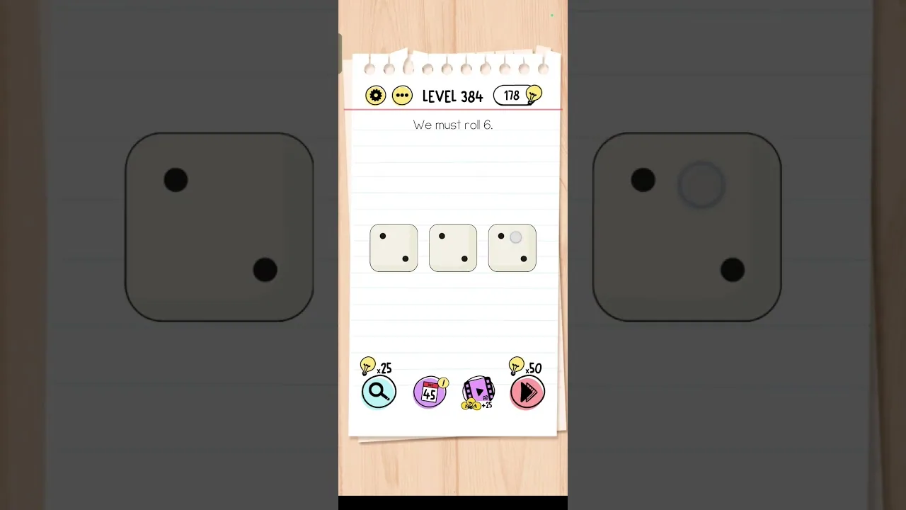 Brain Test Level 384 We must roll 6 Answer gameplay screenshot