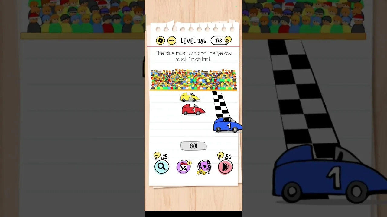 Brain Test Level 385 The blue must win Answer gameplay screenshot