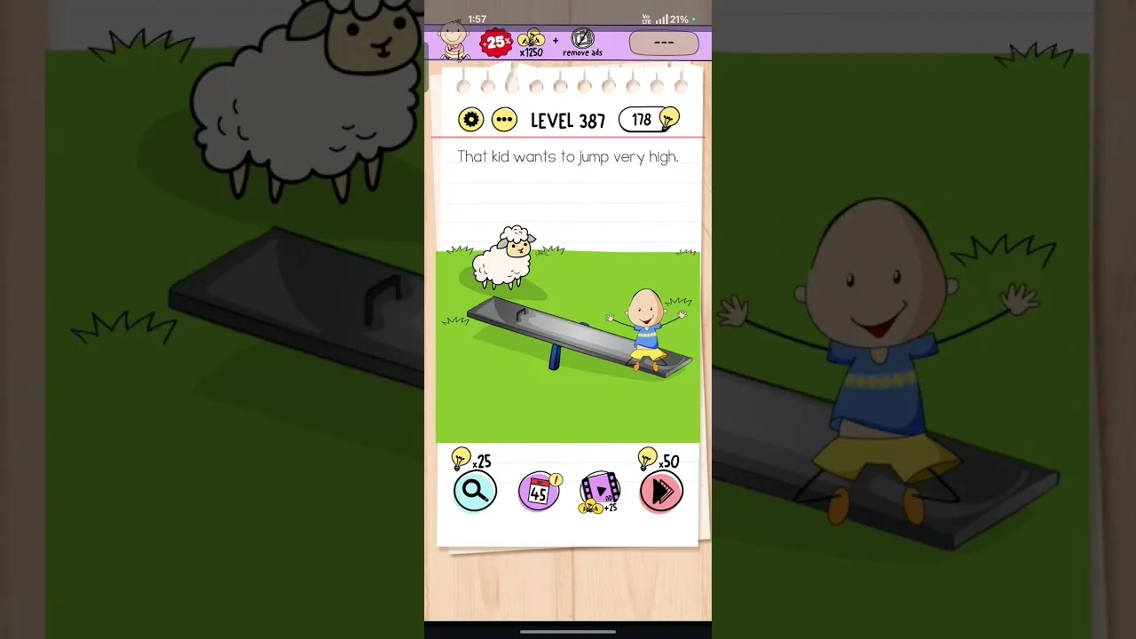 Brain Test Level 387 That kid wants to jump Answer gameplay screenshot