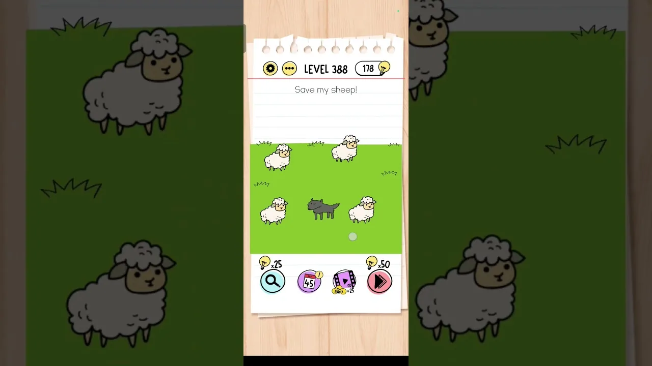 Brain Test Level 388 Save my sheep Answer gameplay screenshot