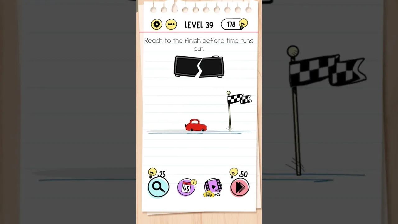 Brain Test Level 39 Reach to the finish before time runs out gameplay screenshot