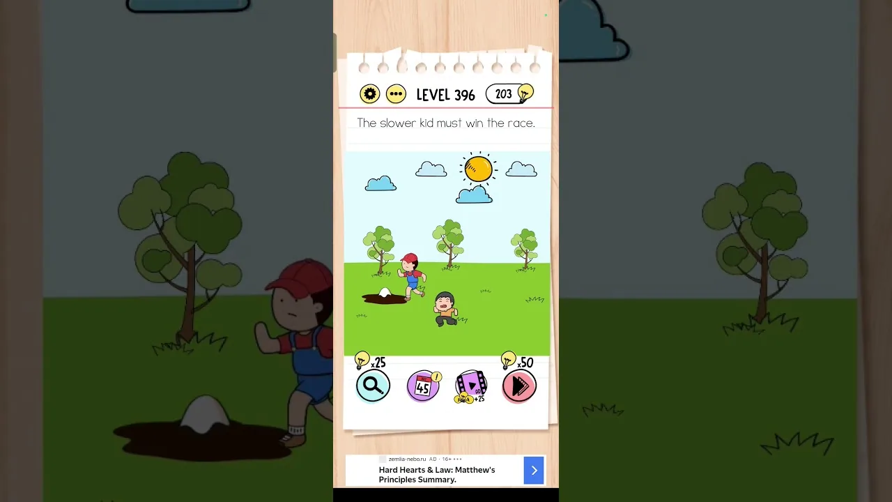 Brain Test Level 396 The slower kid must win Answer gameplay screenshot