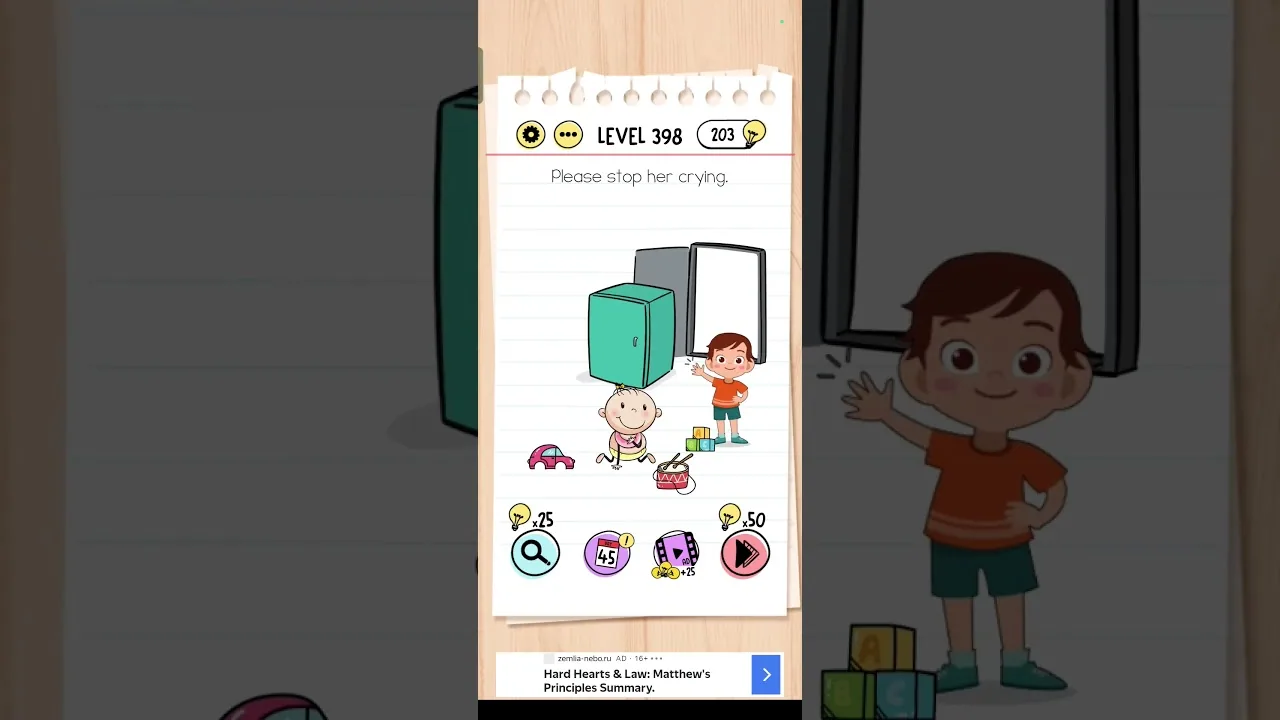 Brain Test Level 398 Please stop her crying Answer gameplay screenshot