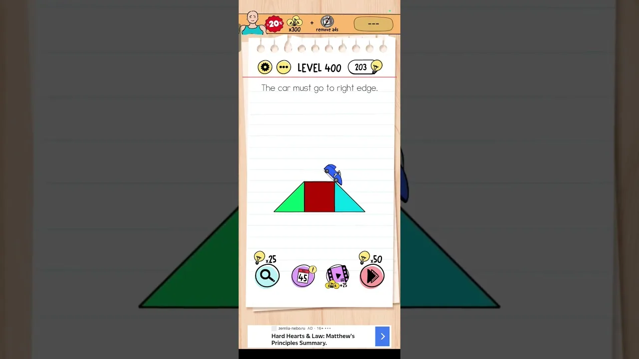 Brain Test Level 400 The car must go to right edge Answer gameplay screenshot