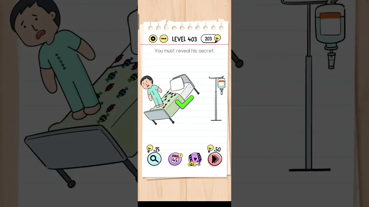 Brain Test Level 403 You must reveal his secret Answer gameplay screenshot