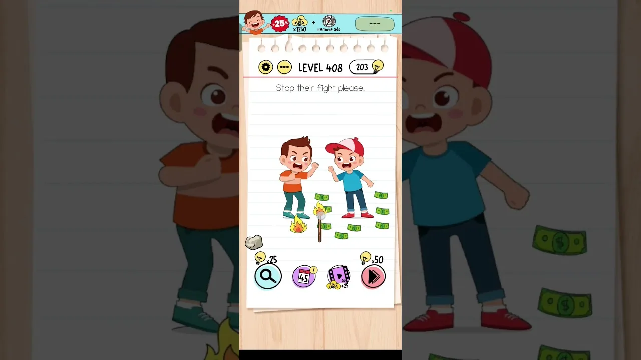 Brain Test Level 408 Stop their fight please Answer gameplay screenshot