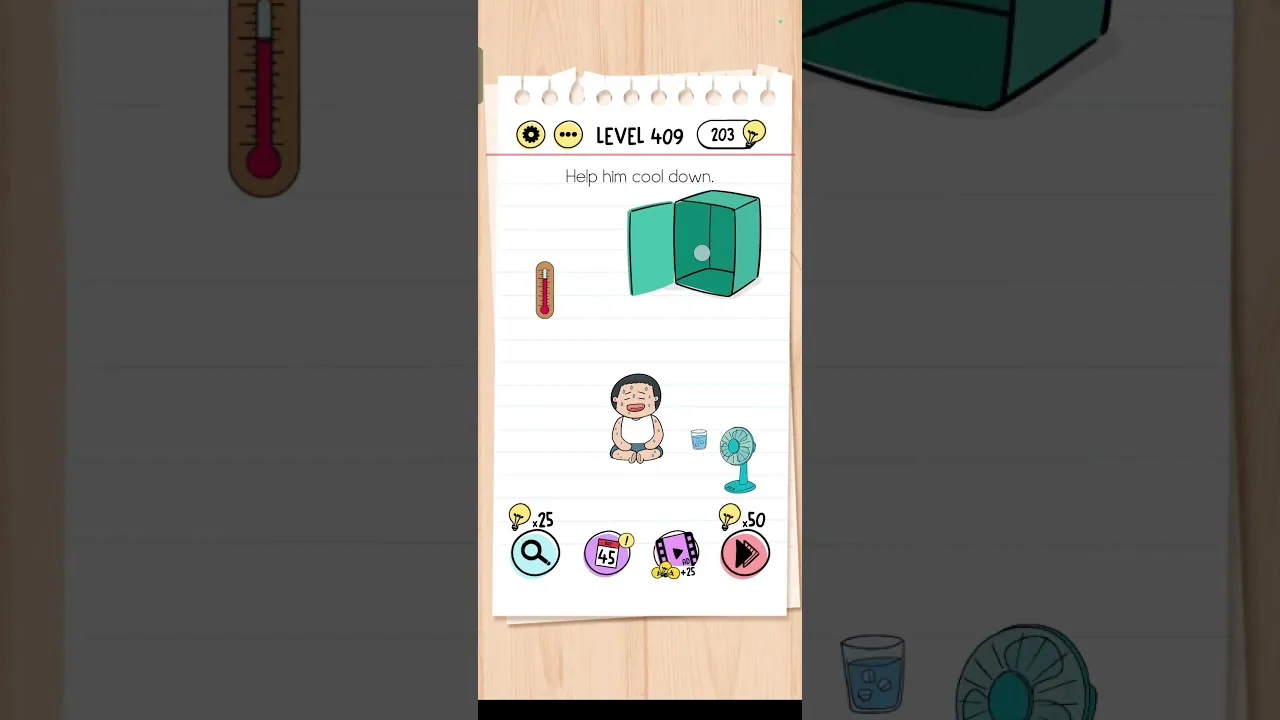 Brain Test Level 409 Help him cool down Answer gameplay screenshot