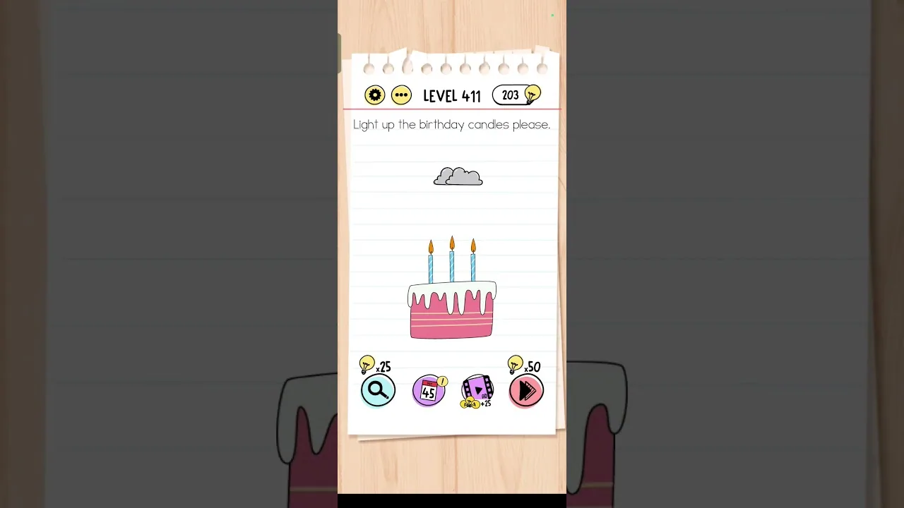 Brain Test Level 411 Light up the birthday candles Answer gameplay screenshot