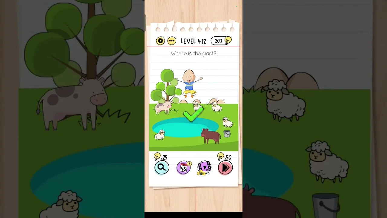 Brain Test Level 412 Where is the giant Answer gameplay screenshot