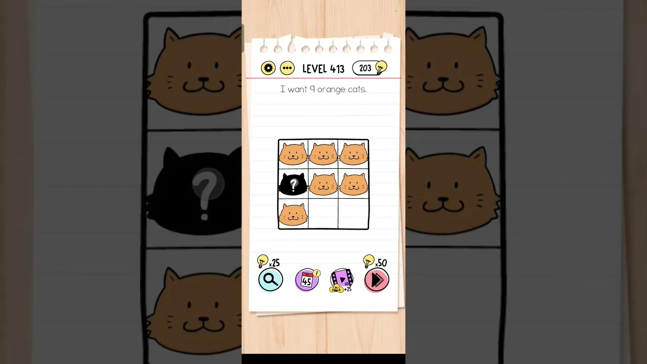 Brain Test Level 413 I want 9 orange cats Answer gameplay screenshot