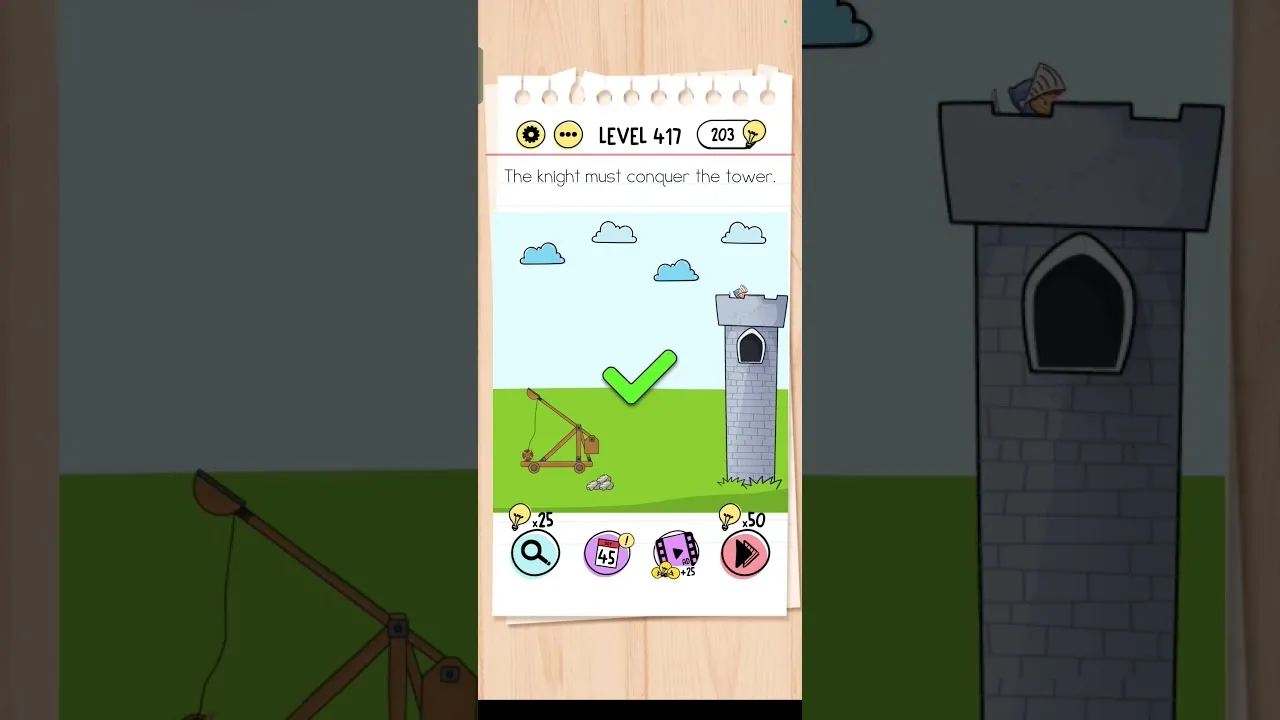Brain Test Level 417 The knight must conquer the tower Answer gameplay screenshot