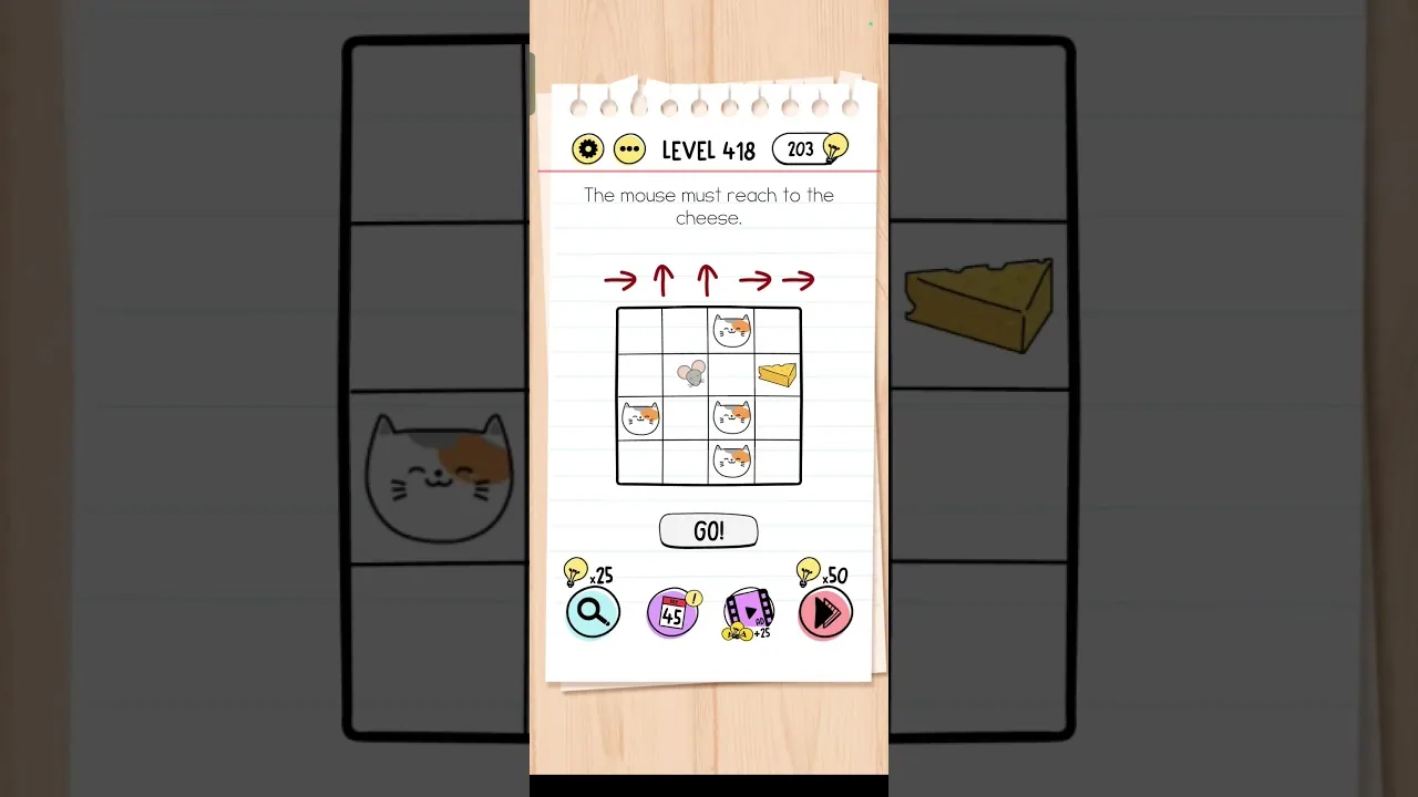 Brain Test Level 418 The mouse must reach to the cheese Answer gameplay screenshot