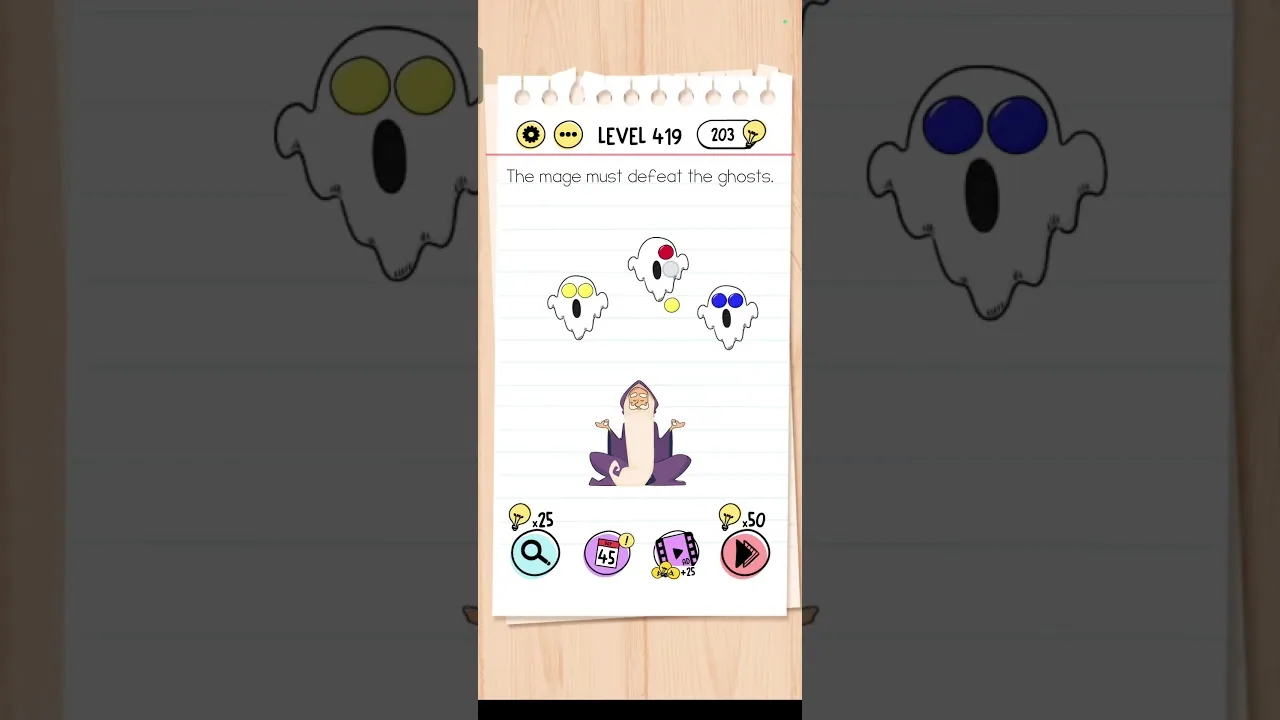 Brain Test Level 419 The mage must defeat the ghosts Answer gameplay screenshot