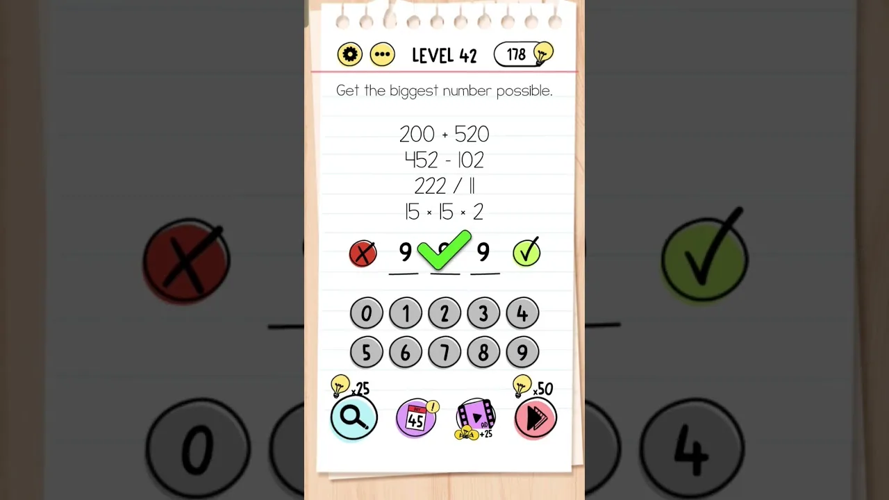 Brain Test Level 42 Get the biggest number possible. gameplay screenshot