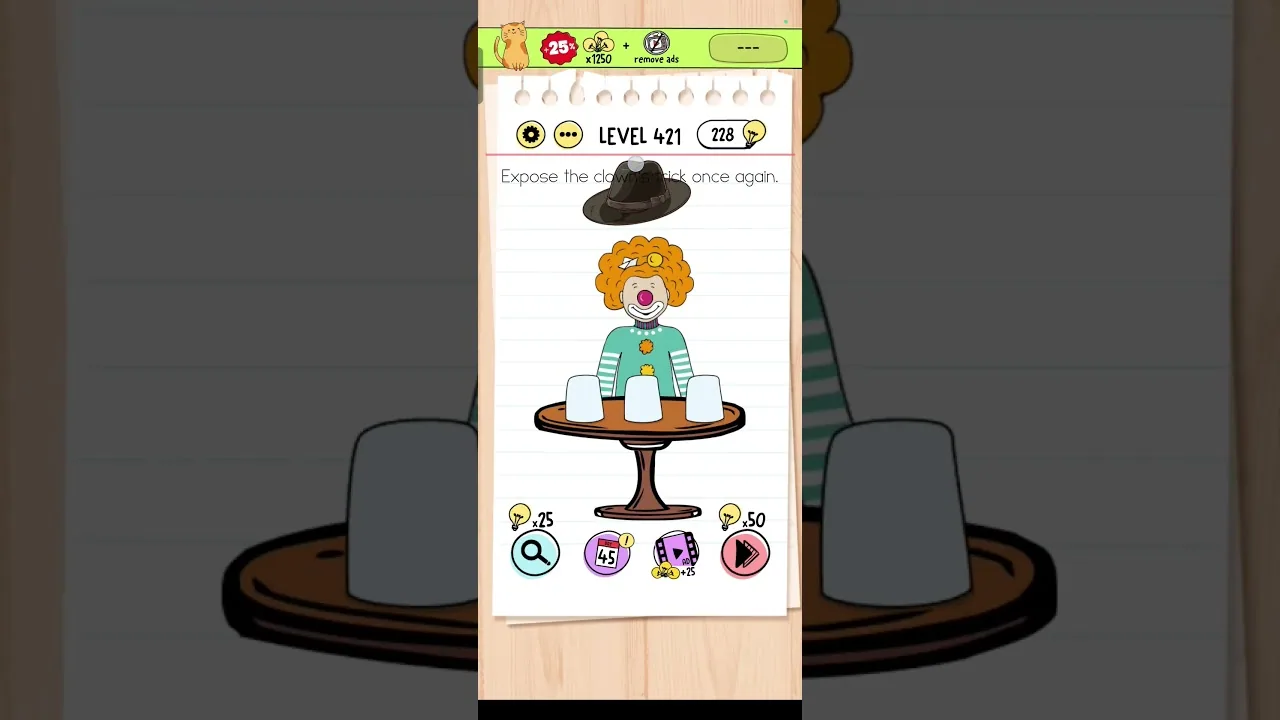 Brain Test Level 421 Expose the clown’s trick Answer gameplay screenshot