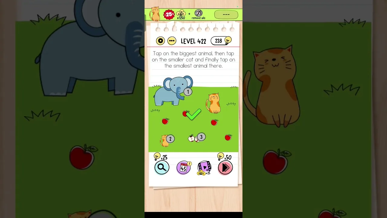 Brain Test Level 422 Tap on the biggest animal Answer gameplay screenshot