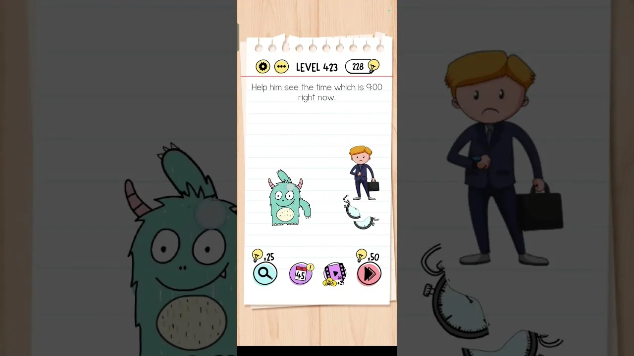 Brain Test Level 423 Help him see the time Answer gameplay screenshot