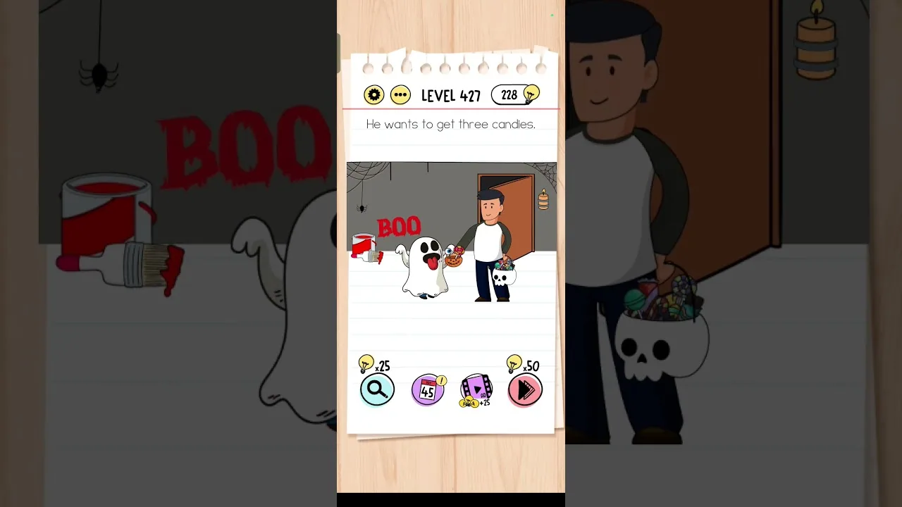 Brain Test Level 427 He wants to get three candies Answer gameplay screenshot
