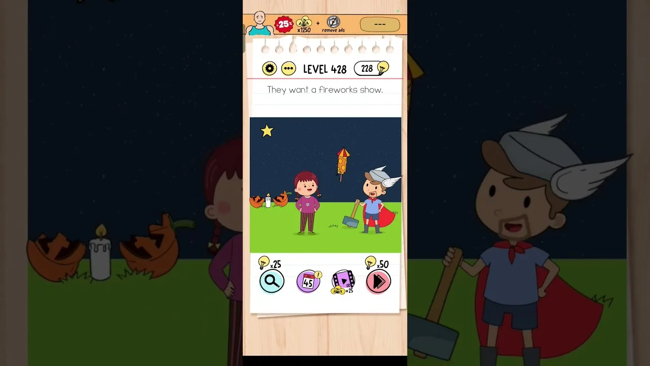 Brain Test Level 428 They want a fireworks show Answer gameplay screenshot