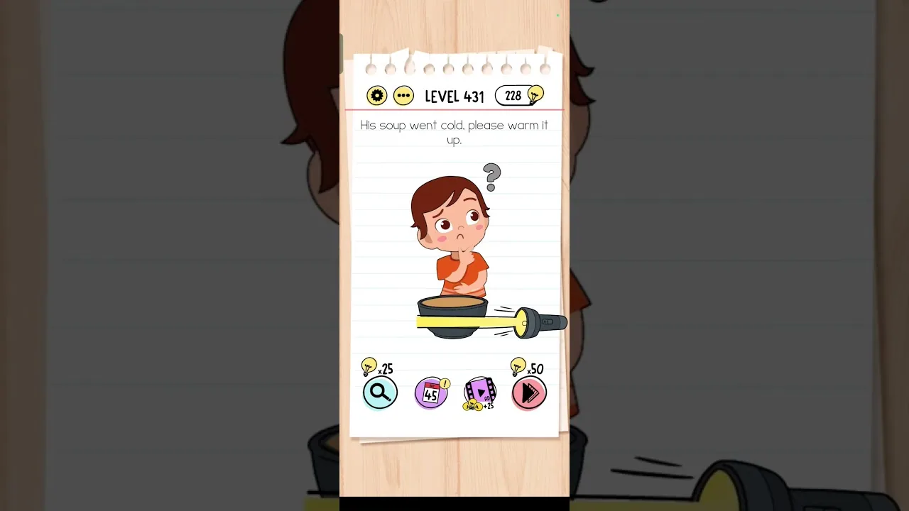 Brain Test Level 431 His soup went cold Answer gameplay screenshot
