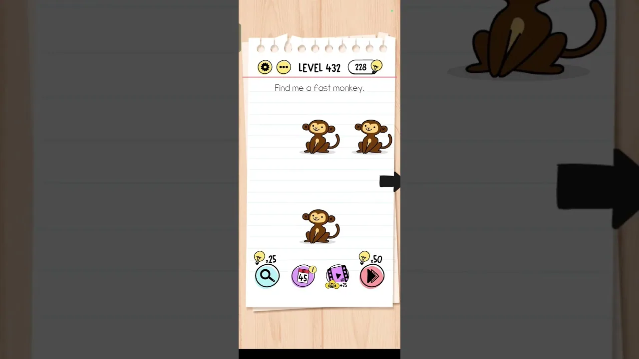 Brain Test Level 432 Find me a fast monkey Answer gameplay screenshot