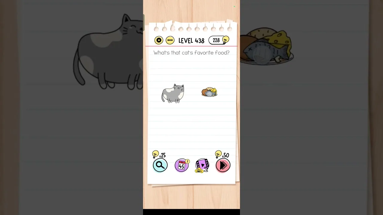 Brain Test Level 438 What’s that cat’s favorite food Answer gameplay screenshot