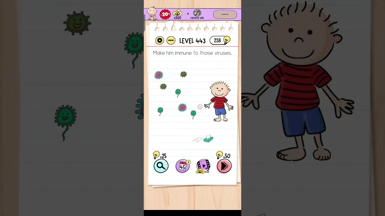 Brain Test Level 443 Make him immune to those viruses Answer gameplay screenshot