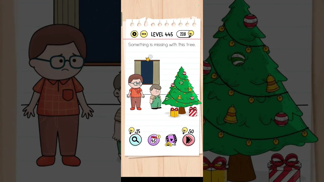 Brain Test Level 445 Something is missing with this tree Answer gameplay screenshot