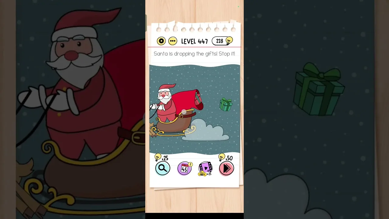 Brain Test Level 447 Santa is dropping the gifts! Stop it Answer gameplay screenshot