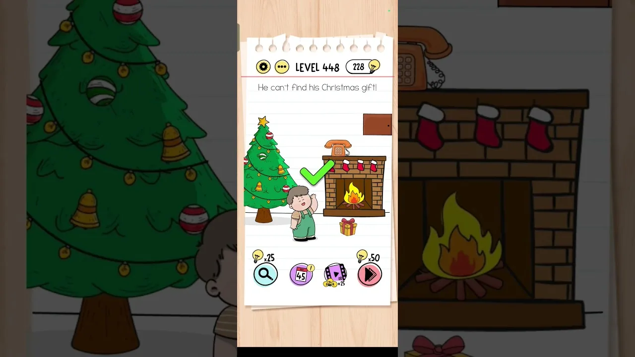 Brain Test Level 448 He can’t find his Christmas gift Answer gameplay screenshot