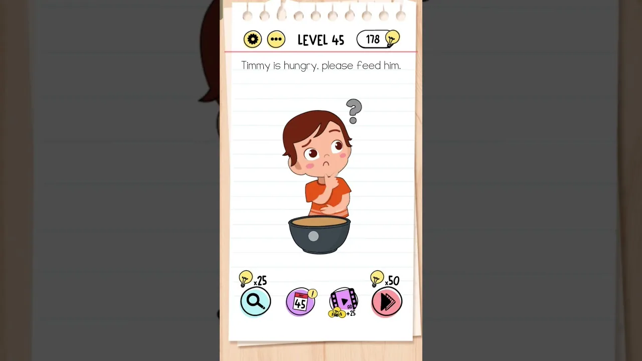 Brain Test Level 45 Timmy is hungry, please feed him gameplay screenshot