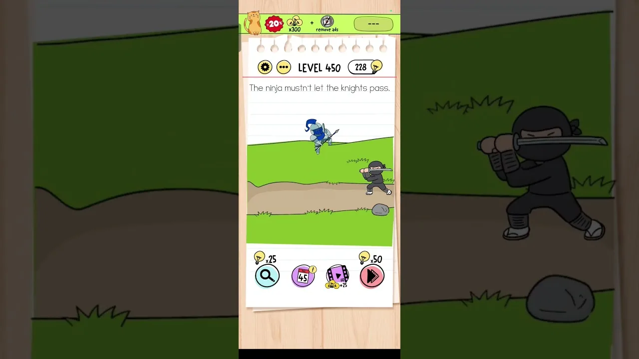 Brain Test Level 450 The ninja mustn’t let the knights pass gameplay screenshot