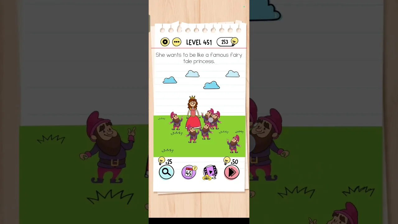 Brain Test Level 451 She wants to be like a famous fairy tale princess gameplay screenshot