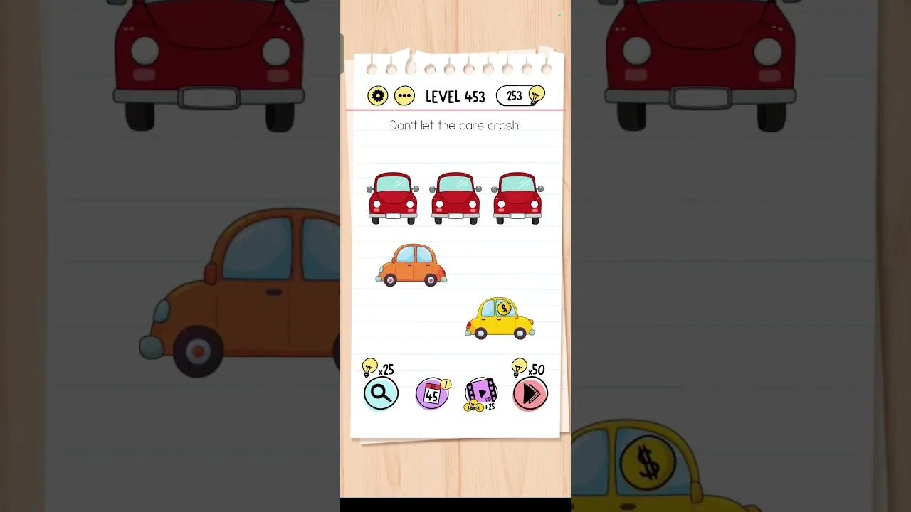 Brain Test Level 453 Don’t let the cars crash gameplay screenshot