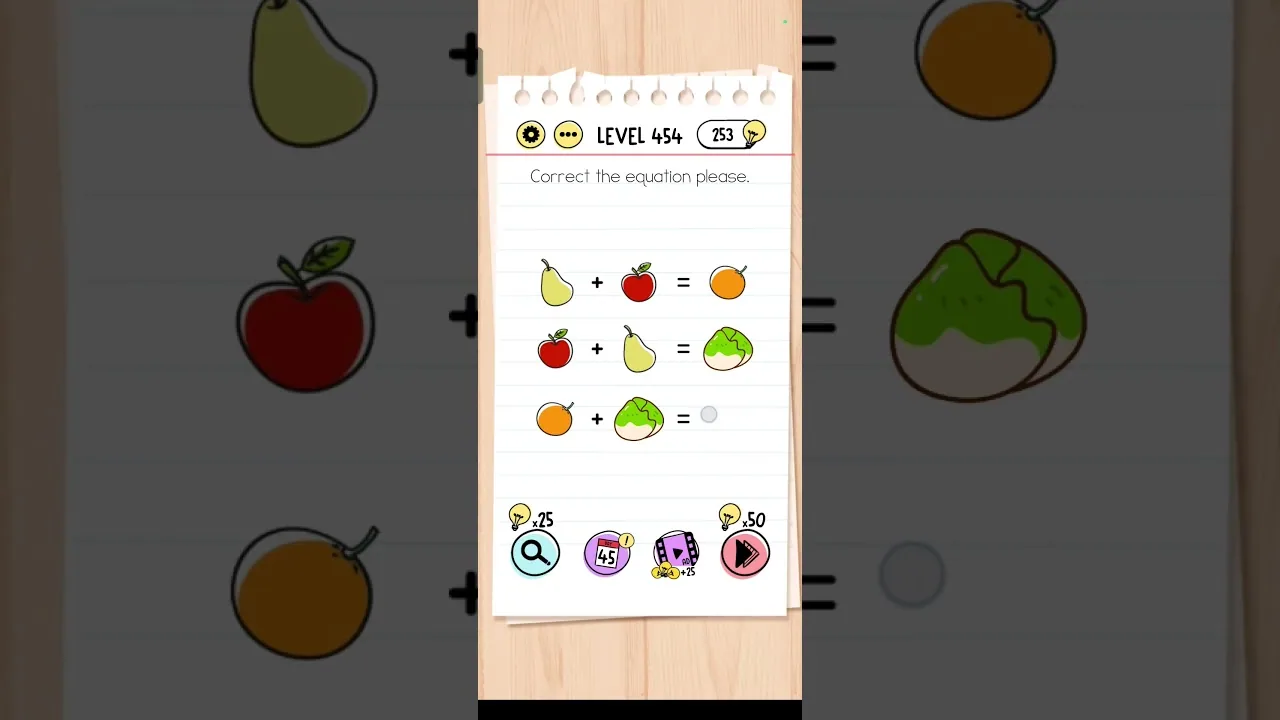 Brain Test Level 454 Correct the equation please gameplay screenshot